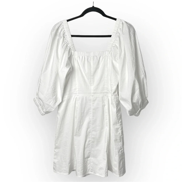 Danielle Bernstein White Button Down Puff Sleeve Babydoll Mini Dress 6 - Picture 4 of 9